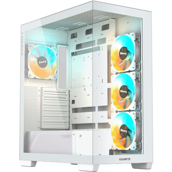 Panoramic Stealth Ice Mid Tower PC Case Beyaz Tempered Glass 4x ARGB Fan resmi