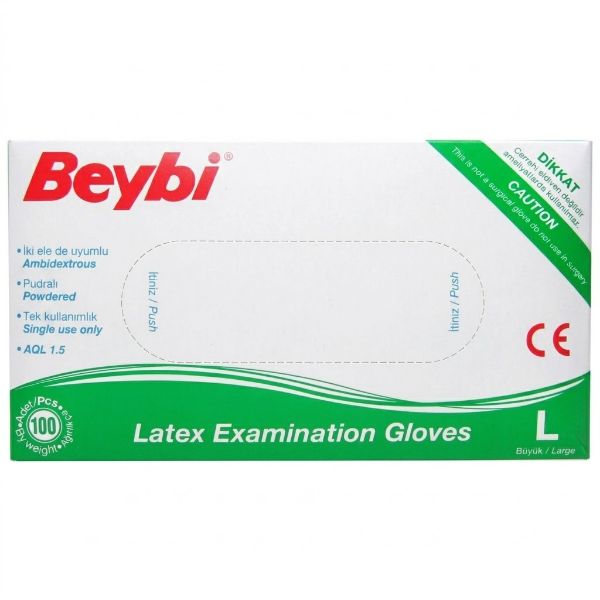 Beybi Lateks Muayene Eldiveni Pudralı Large 100'lü